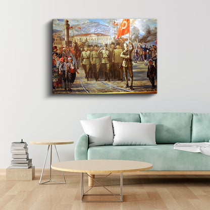 İzmir'in Kurtuluşu - Atatürk ve Ordusu Kanvas Tablo