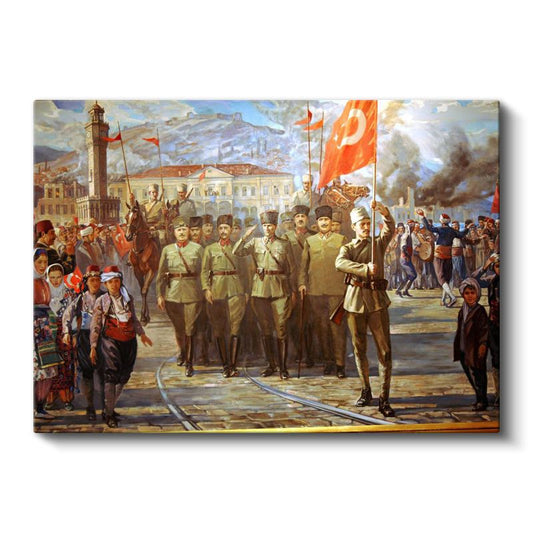 İzmir'in Kurtuluşu - Atatürk ve Ordusu Kanvas Tablo