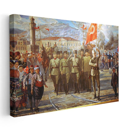 İzmir'in Kurtuluşu - Atatürk ve Ordusu Kanvas Tablo