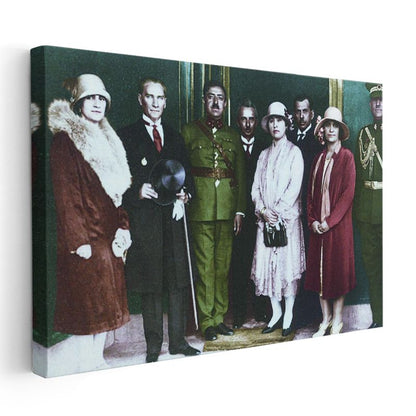 Atatürk ve Yabancı Konuklar - Resmi Kabul Kanvas Tablo