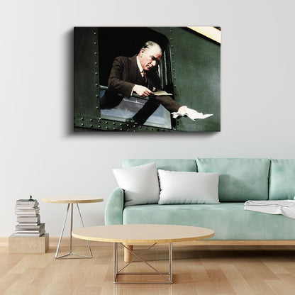 Atatürk ve Tren Yolculuğu - Vatan Gezisinde Kanvas Tablo