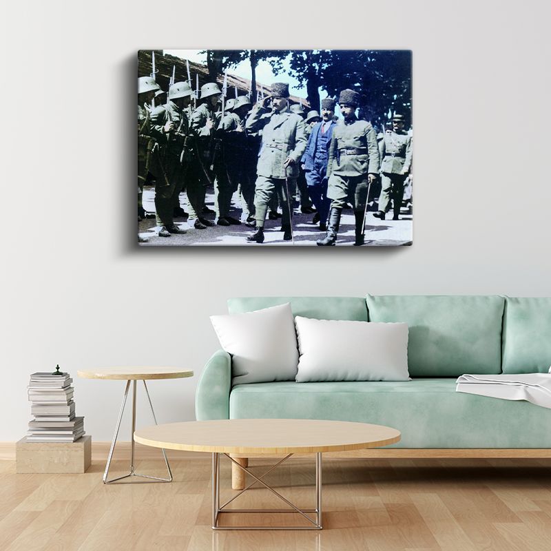 Atatürk ve Askeri Tören - Birlik Denetiminde Kanvas Tablo