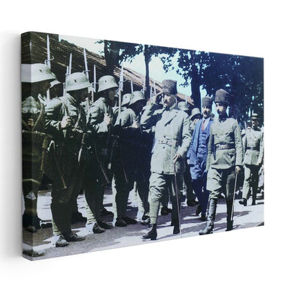 Atatürk ve Askeri Tören - Birlik Denetiminde Kanvas Tablo