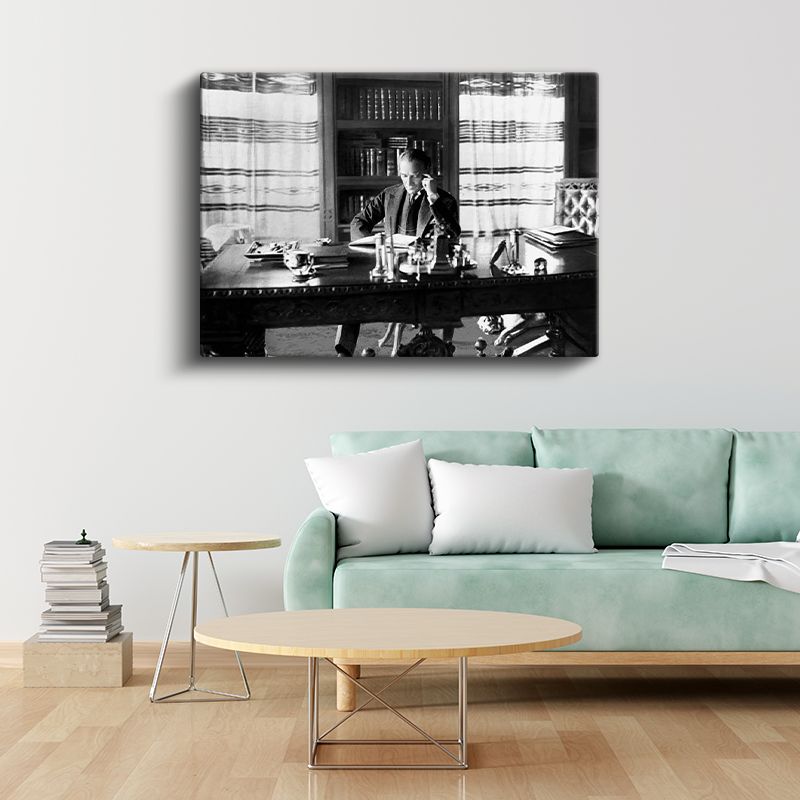 Atatürk ve Çalışma Odası - Devlet İşlerinde Kanvas Tablo