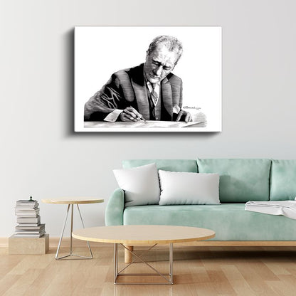 Atatürk ve İmzası - Sanatsal Portre Kanvas Tablo