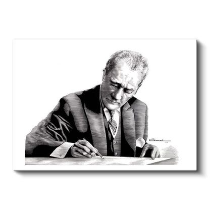Atatürk ve İmzası - Sanatsal Portre Kanvas Tablo