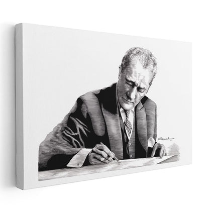 Atatürk ve İmzası - Sanatsal Portre Kanvas Tablo