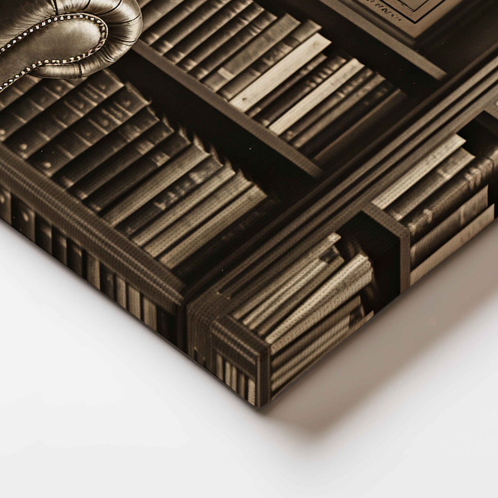 Yatay Kanvas Tablo Kütüphanede Atatürk ve Türkiye Haritası Ev Ofis Duvar Dekoru