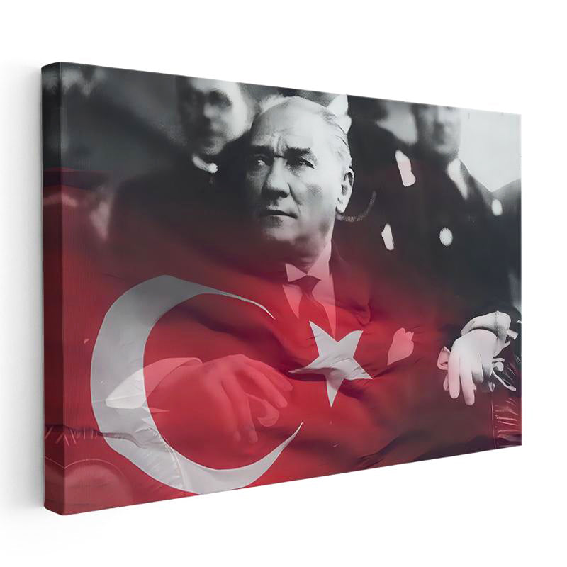 Yatay Kanvas Tablo Atatürk Bayrak İçinde Silüet Atatürk Tablosu Ev Ofis Duvar Dekoru