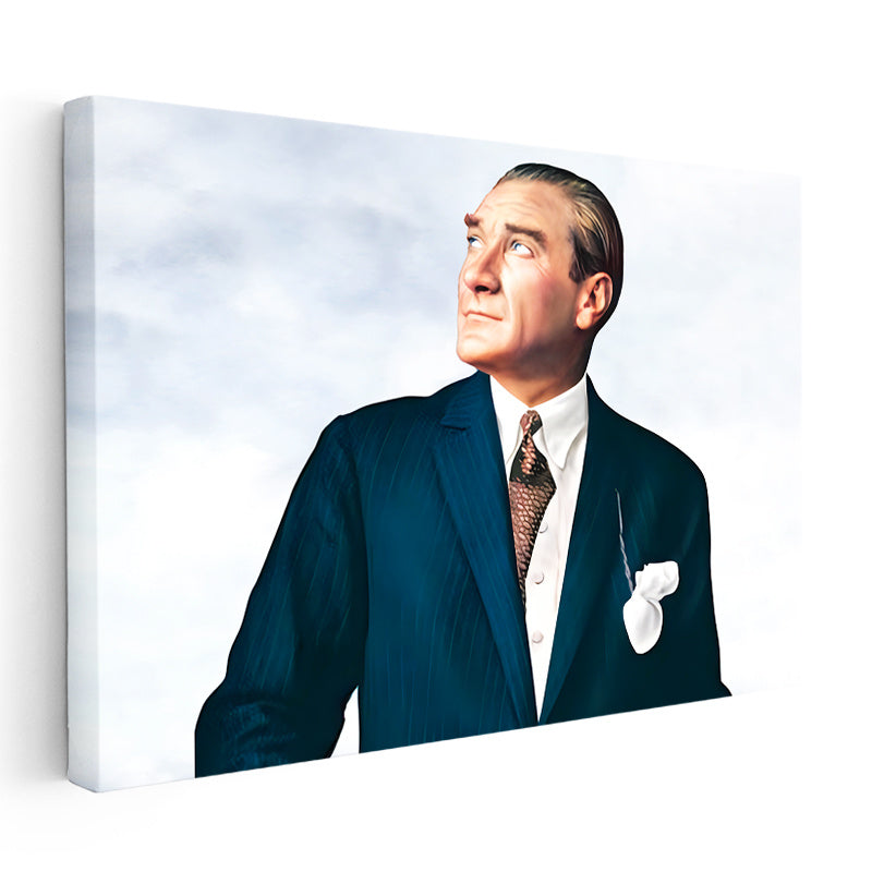 Yatay Kanvas Tablo Atatürk Bulutlu Fon Portre Atatürk Tablosu Ev Ofis Duvar Dekoru
