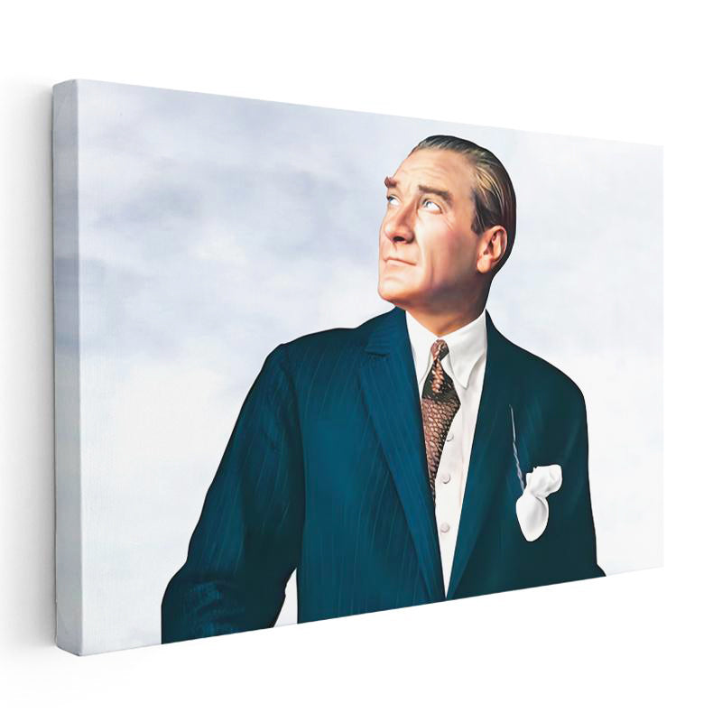 Yatay Kanvas Tablo Atatürk Bulutlu Fon Portre Atatürk Tablosu Ev Ofis Duvar Dekoru
