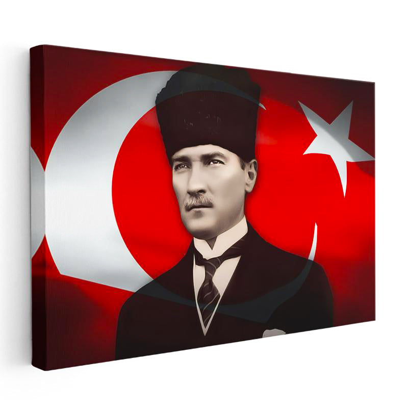 Yatay Kanvas Tablo Atatürk Kalpaklı Hilal Ve Yıldız Atatürk Tablosu Ev Ofis Duvar Dekoru