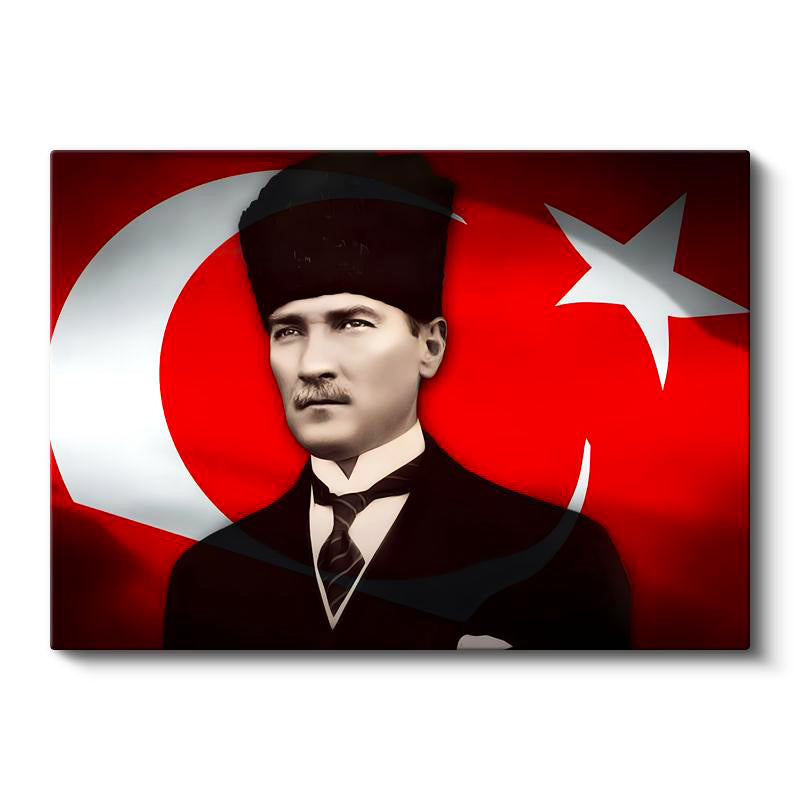 Yatay Kanvas Tablo Atatürk Kalpaklı Hilal Ve Yıldız Atatürk Tablosu Ev Ofis Duvar Dekoru