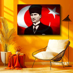 Yatay Kanvas Tablo Atatürk Kalpaklı Hilal Ve Yıldız Atatürk Tablosu Ev Ofis Duvar Dekoru