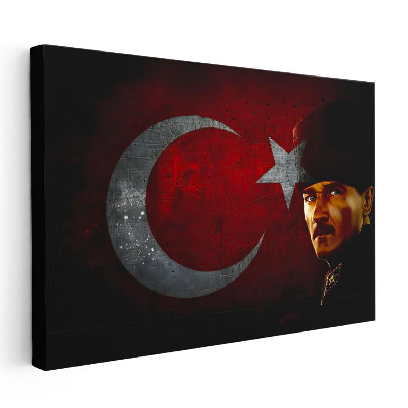 Yatay Kanvas Tablo Atatürk Büyük Ay Yıldız Grafik Atatürk Tablosu Ev Ofis Duvar Dekoru