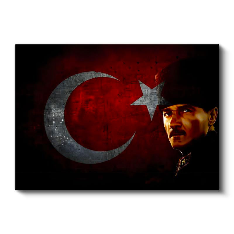 Yatay Kanvas Tablo Atatürk Büyük Ay Yıldız Grafik Atatürk Tablosu Ev Ofis Duvar Dekoru