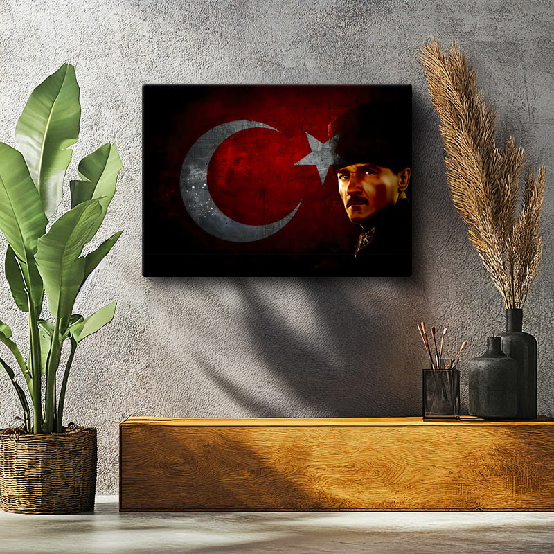 Yatay Kanvas Tablo Atatürk Büyük Ay Yıldız Grafik Atatürk Tablosu Ev Ofis Duvar Dekoru