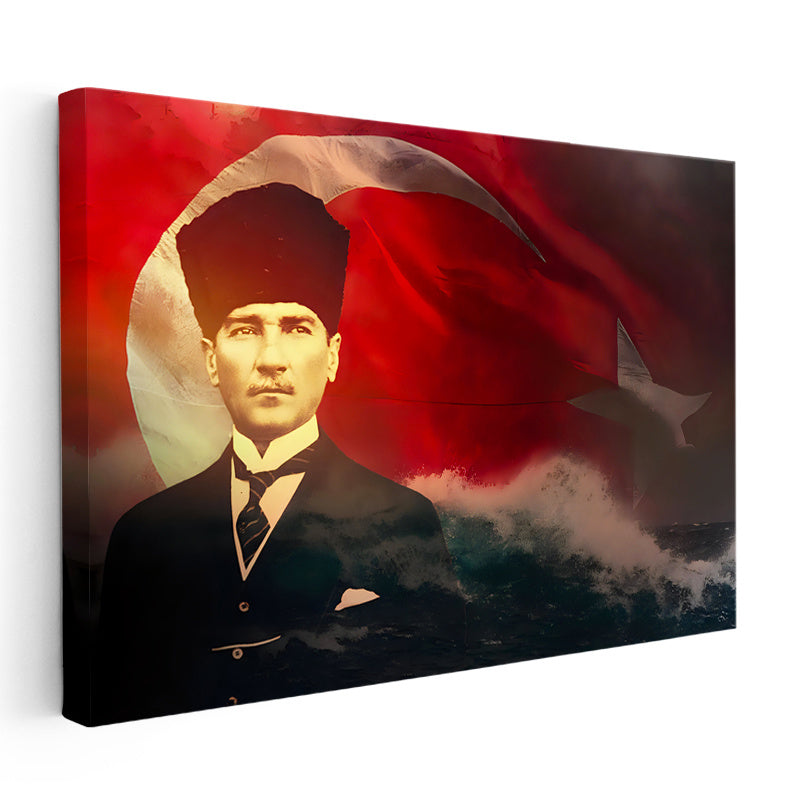 Yatay Kanvas Tablo Atatürk Deniz Ve Bayrak Temalı Atatürk Tablosu Ev Ofis Duvar Dekoru
