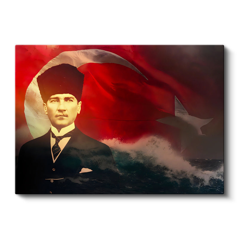 Yatay Kanvas Tablo Atatürk Deniz Ve Bayrak Temalı Atatürk Tablosu Ev Ofis Duvar Dekoru