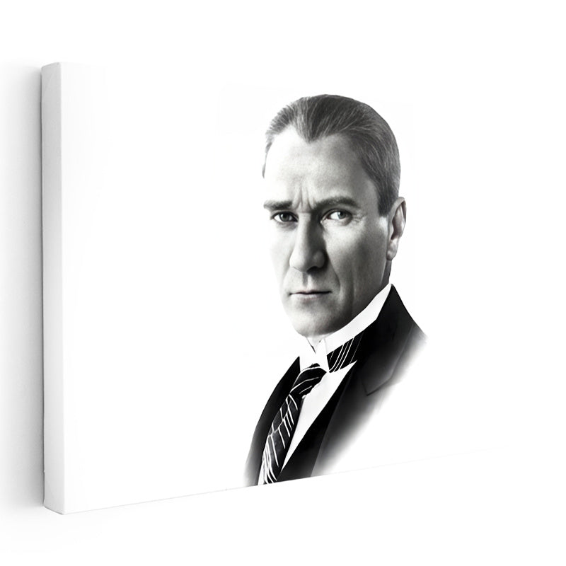 Yatay Kanvas Tablo Atatürk Keskin Bakışlı Portre Atatürk Tablosu Ev Ofis Duvar Dekoru