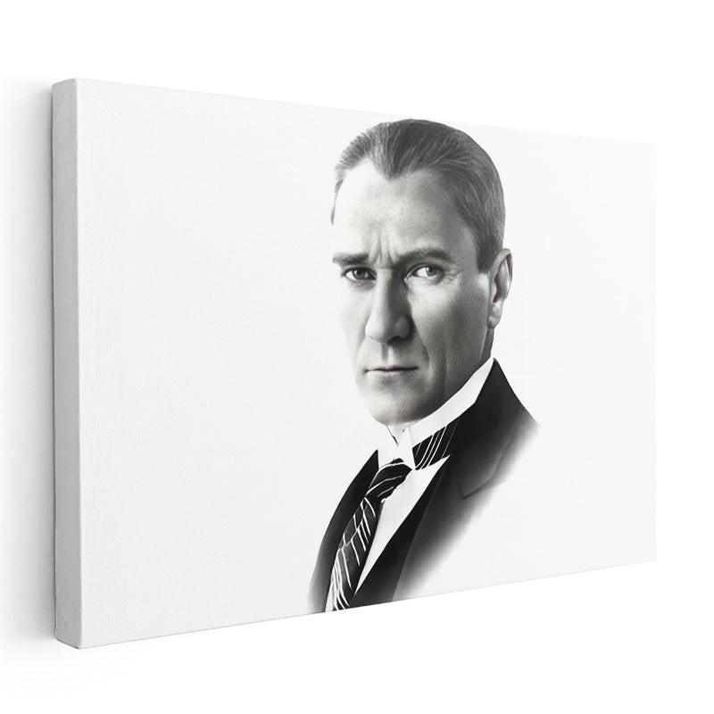 Yatay Kanvas Tablo Atatürk Keskin Bakışlı Portre Atatürk Tablosu Ev Ofis Duvar Dekoru