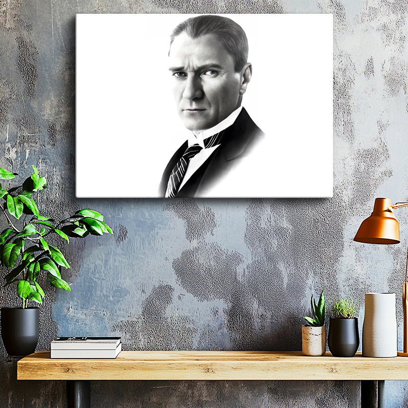 Yatay Kanvas Tablo Atatürk Keskin Bakışlı Portre Atatürk Tablosu Ev Ofis Duvar Dekoru
