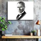 Yatay Kanvas Tablo Atatürk Keskin Bakışlı Portre Atatürk Tablosu Ev Ofis Duvar Dekoru