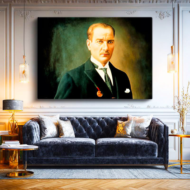 Yatay Kanvas Tablo Atatürk Madalyalı Resim Sanatı Atatürk Tablosu Ev Ofis Duvar Dekoru