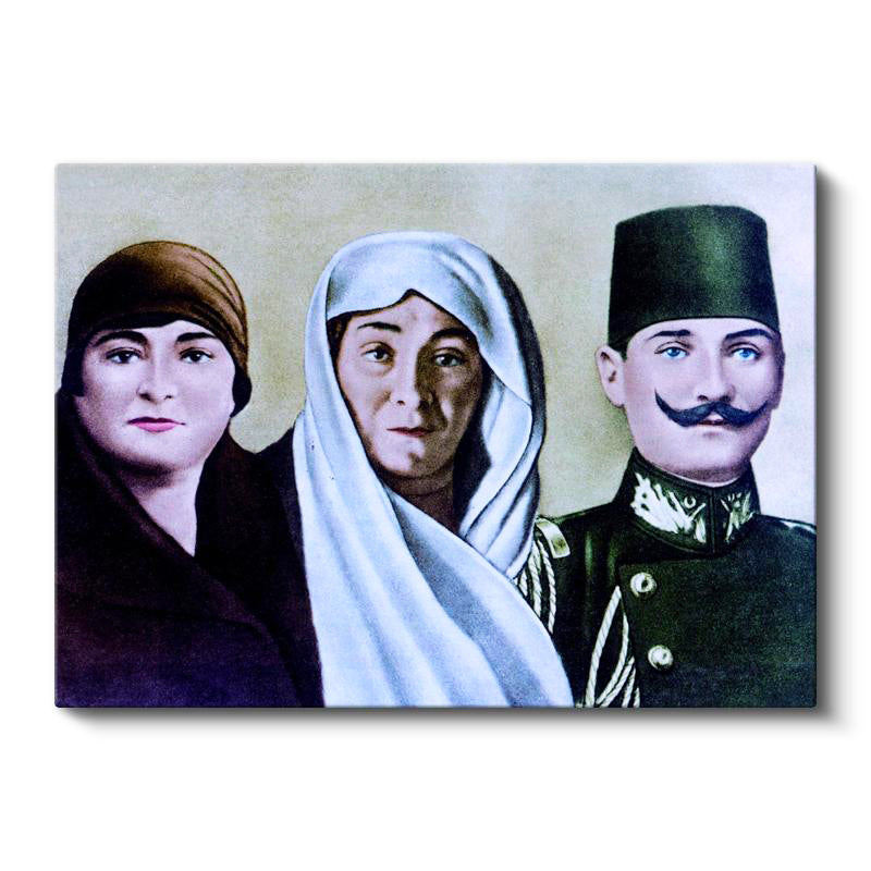 Yatay Kanvas Tablo Atatürk Ve Ailesi Çizim Atatürk Tablosu Ev Ofis Duvar Dekoru