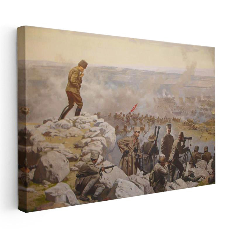 Yatay Kanvas Tablo Atatürk Savaş Meydanı Atatürk Tablosu Ev Ofis Duvar Dekoru