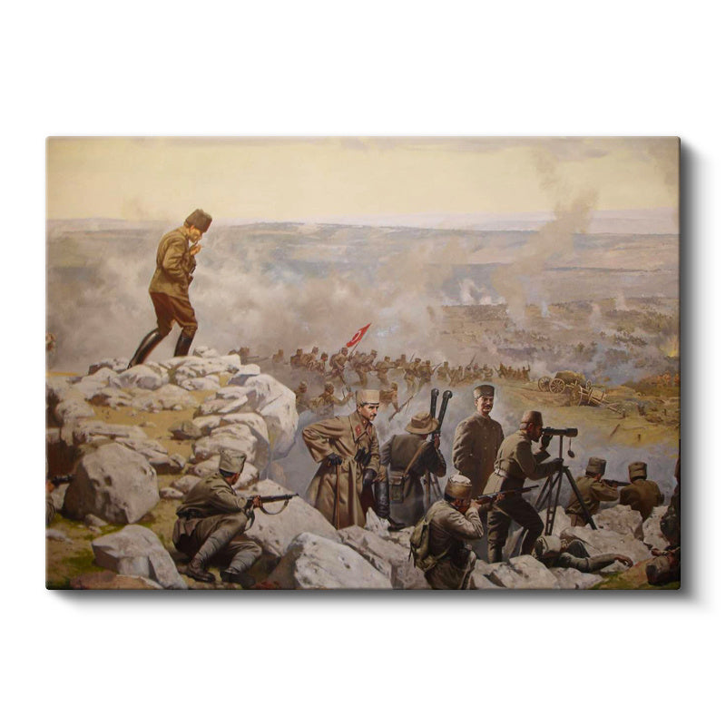 Yatay Kanvas Tablo Atatürk Savaş Meydanı Atatürk Tablosu Ev Ofis Duvar Dekoru
