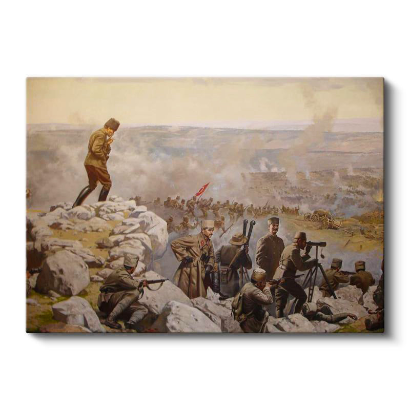 Yatay Kanvas Tablo Atatürk Savaş Meydanı Atatürk Tablosu Ev Ofis Duvar Dekoru
