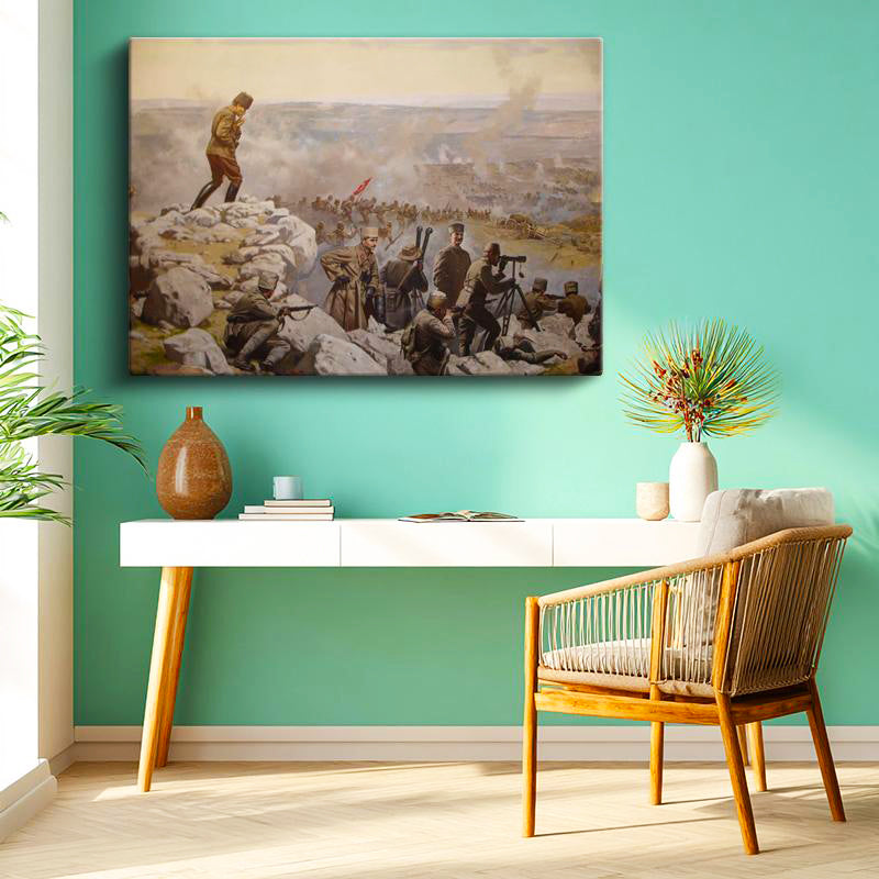 Yatay Kanvas Tablo Atatürk Savaş Meydanı Atatürk Tablosu Ev Ofis Duvar Dekoru