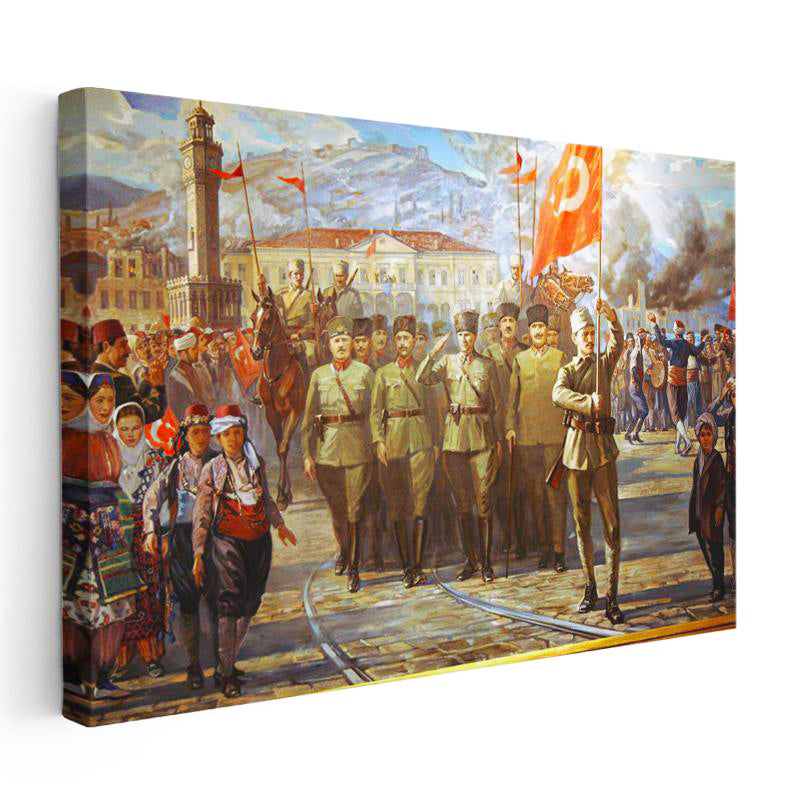 Yatay Kanvas Tablo Atatürk İzmir Girişi Atatürk Tablosu Ev Ofis Duvar Dekoru