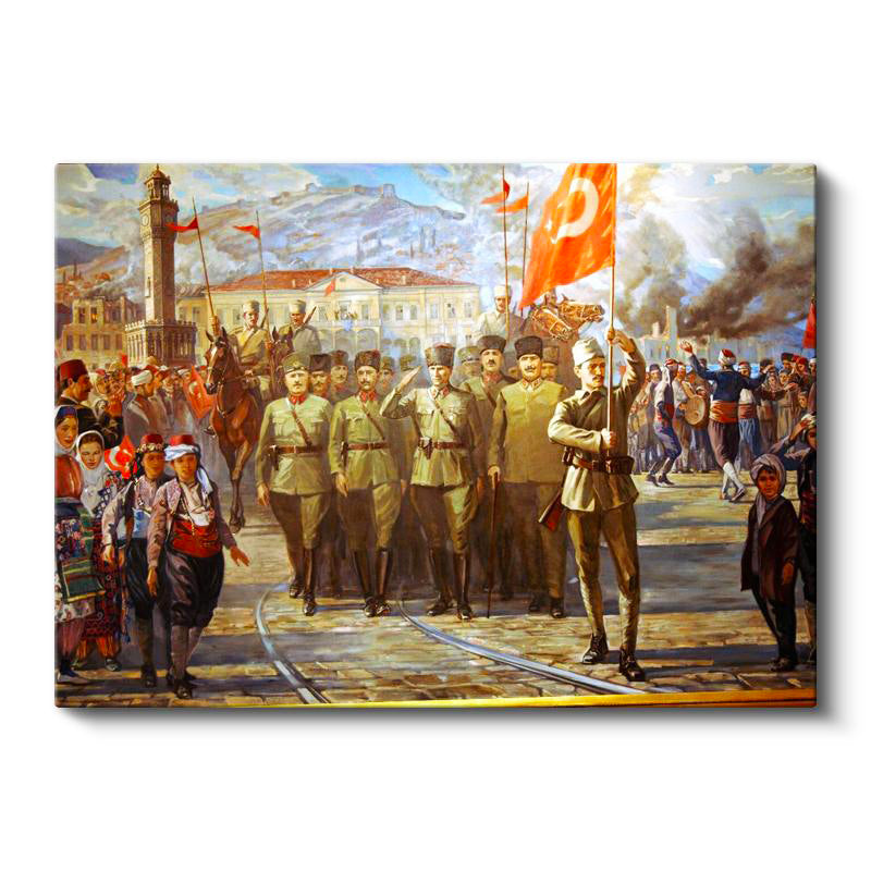 Yatay Kanvas Tablo Atatürk İzmir Girişi Atatürk Tablosu Ev Ofis Duvar Dekoru