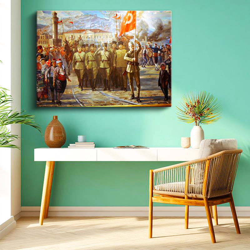 Yatay Kanvas Tablo Atatürk İzmir Girişi Atatürk Tablosu Ev Ofis Duvar Dekoru
