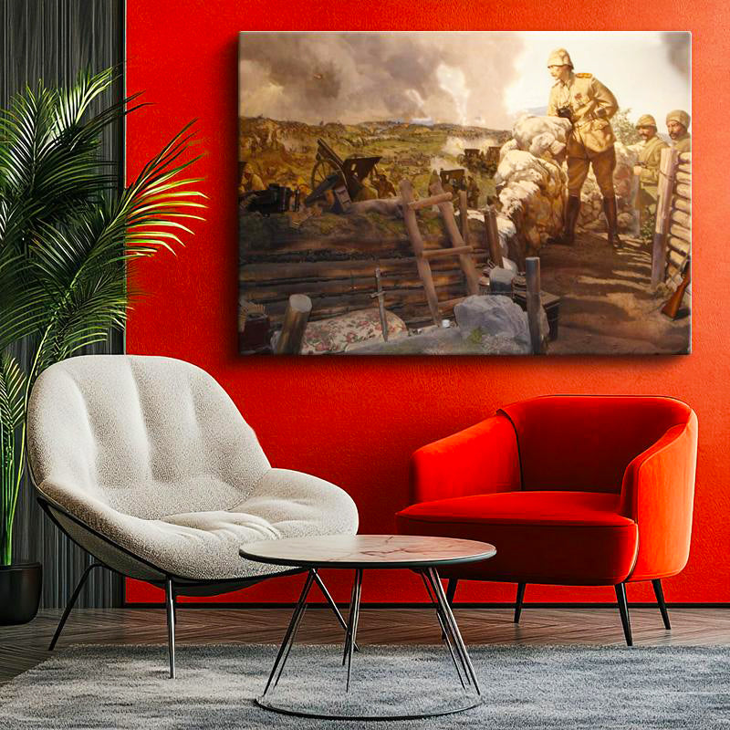 Yatay Kanvas Tablo Atatürk Cephe Dürbünü Atatürk Tablosu Ev Ofis Duvar Dekoru