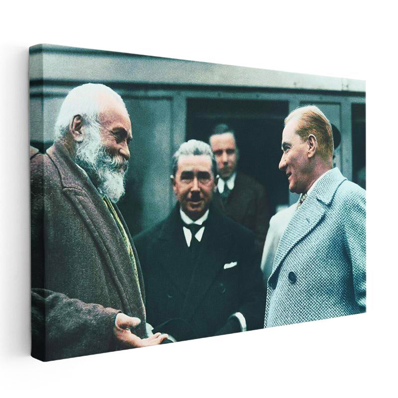Yatay Kanvas Tablo Atatürk Tren Garı Sohbeti Atatürk Tablosu Ev Ofis Duvar Dekoru