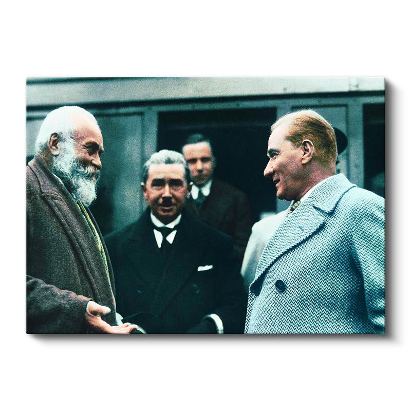 Yatay Kanvas Tablo Atatürk Tren Garı Sohbeti Atatürk Tablosu Ev Ofis Duvar Dekoru