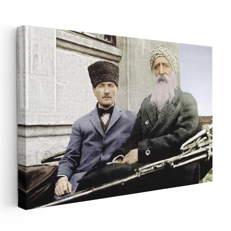 Yatay Kanvas Tablo Atatürk Ve Şeyh Sünusi Atatürk Tablosu Ev Ofis Duvar Dekoru