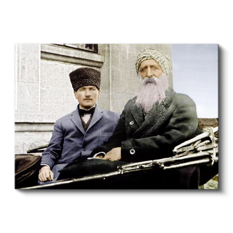Yatay Kanvas Tablo Atatürk Ve Şeyh Sünusi Atatürk Tablosu Ev Ofis Duvar Dekoru