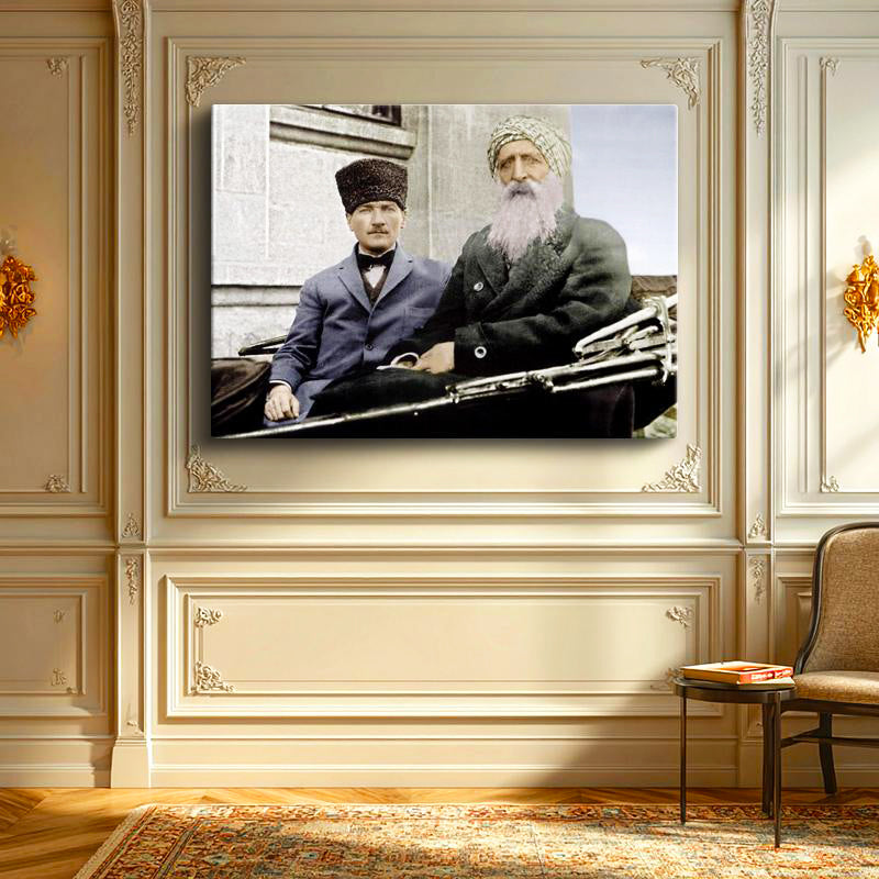 Yatay Kanvas Tablo Atatürk Ve Şeyh Sünusi Atatürk Tablosu Ev Ofis Duvar Dekoru