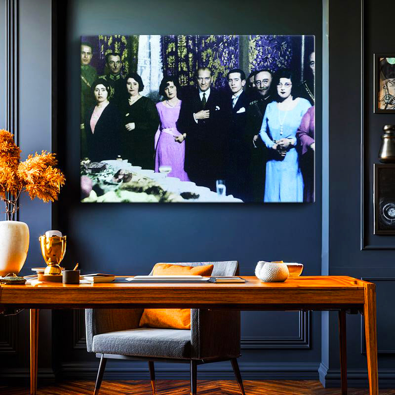 Yatay Kanvas Tablo Atatürk Salon Daveti Atatürk Tablosu Ev Ofis Duvar Dekoru