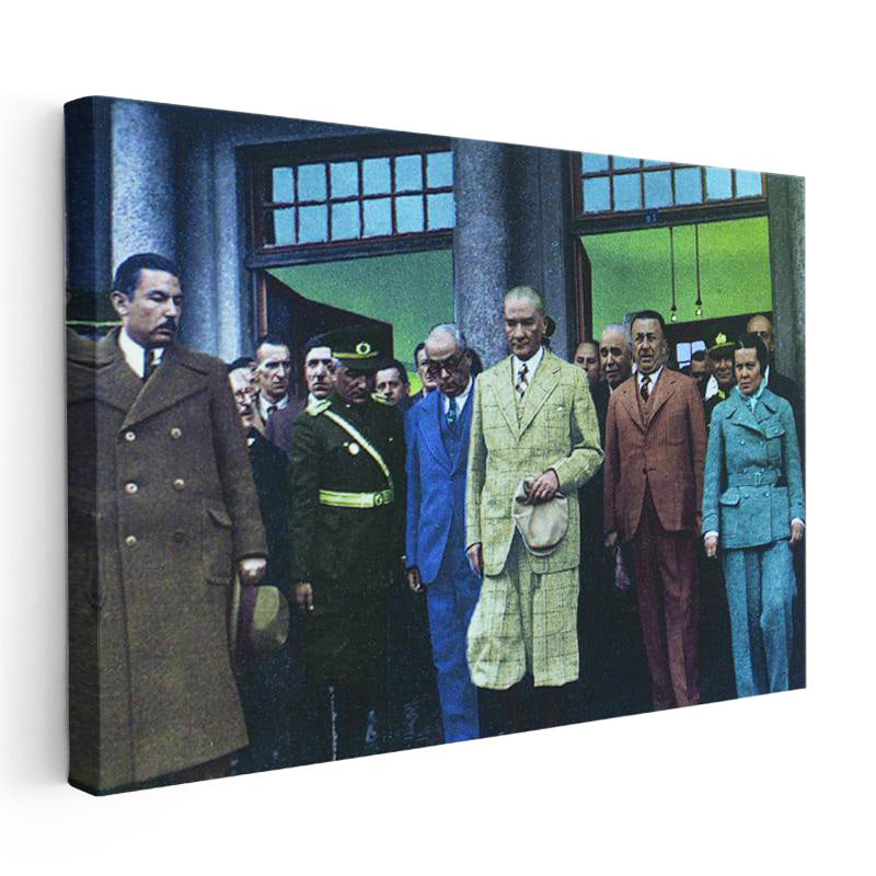 Yatay Kanvas Tablo Atatürk Ekose Takım Elbise Atatürk Tablosu Ev Ofis Duvar Dekoru