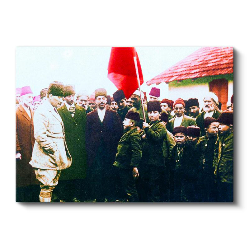 Yatay Kanvas Tablo Atatürk Ve Bayraklı Çocuk Atatürk Tablosu Ev Ofis Duvar Dekoru
