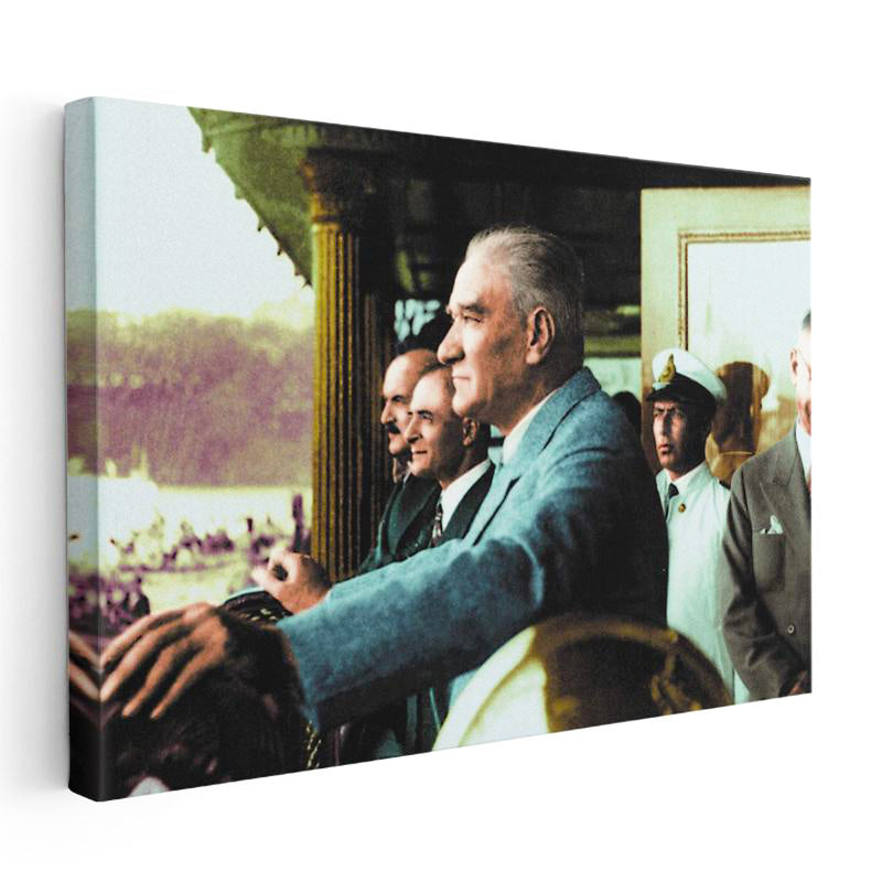 Yatay Kanvas Tablo Atatürk Deniz Kenarı Seyir Atatürk Tablosu Ev Ofis Duvar Dekoru