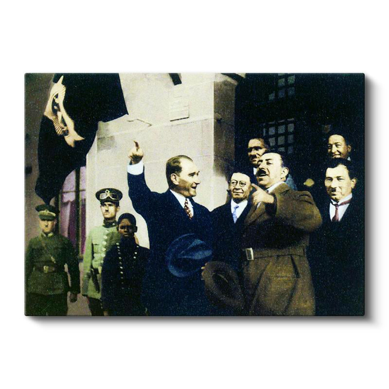 Yatay Kanvas Tablo Atatürk Coşkulu Selamlaşma Atatürk Tablosu Ev Ofis Duvar Dekoru