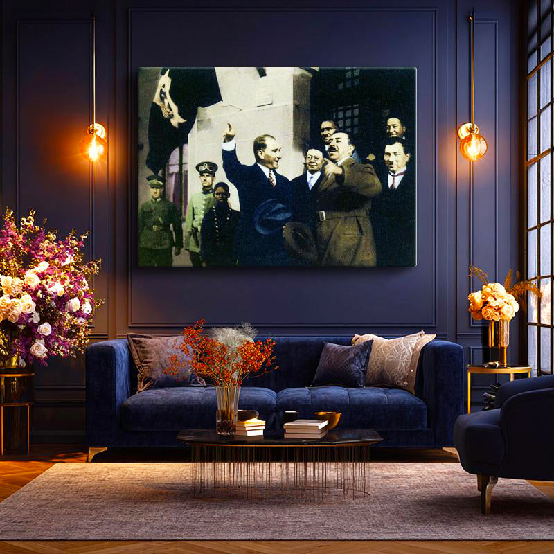 Yatay Kanvas Tablo Atatürk Coşkulu Selamlaşma Atatürk Tablosu Ev Ofis Duvar Dekoru