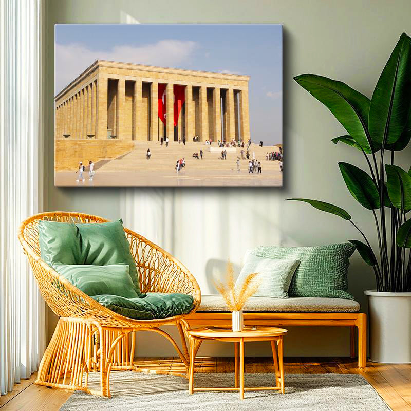 Yatay Kanvas Tablo Anıtkabir Kırmızı Bayrak Atatürk Tablosu Ev Ofis Duvar Dekoru