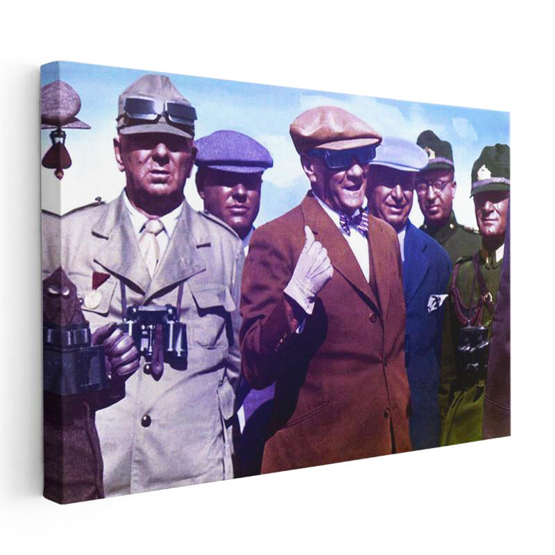 Yatay Kanvas Tablo Atatürk Gözlüklü Ve Kasketli Atatürk Tablosu Ev Ofis Duvar Dekoru